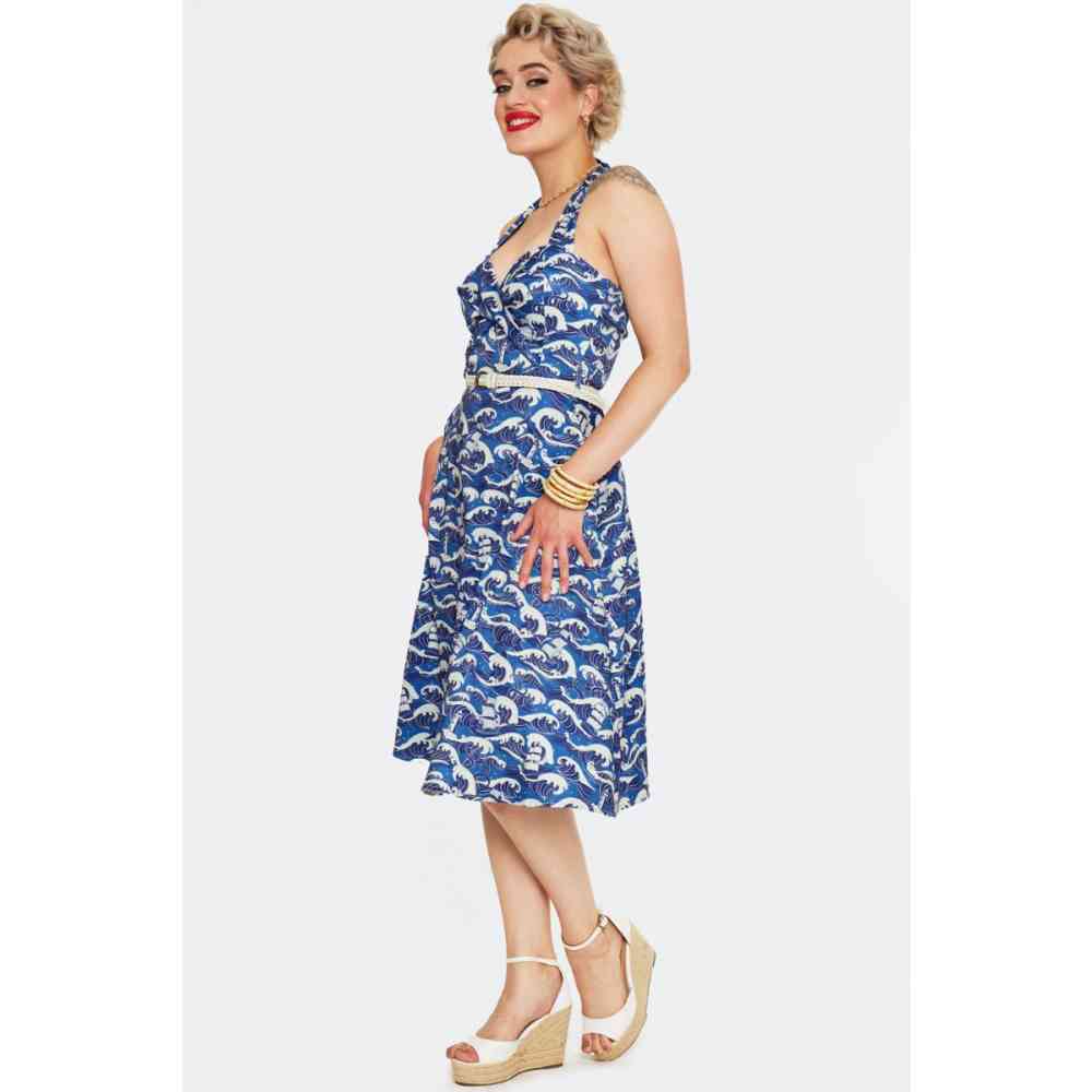 Voodoo Vixen - Pirate Ship Kraken Print Flare Kleid - Blau